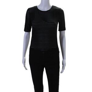 Calvin Rucker Womens Striped Illusion Round Neck Short Sleeve Shirt Black Size S